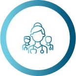 Outline of woman with two children representing family wellness services