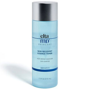 EltaMD Skin Recovery Essence Toner bottle with silver cap and light blue liquid