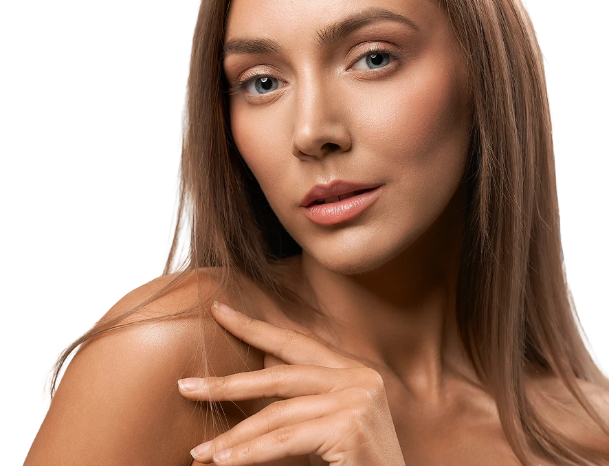 Woman with brown hair and fuller lips facing camera