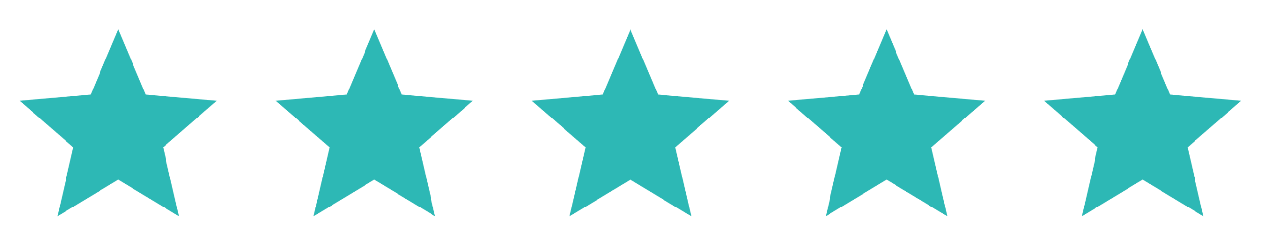 Five teal stars in a row