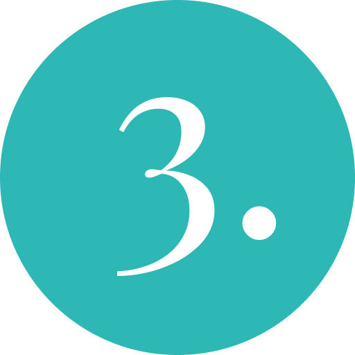 Teal circle with large white number 3 and small dot