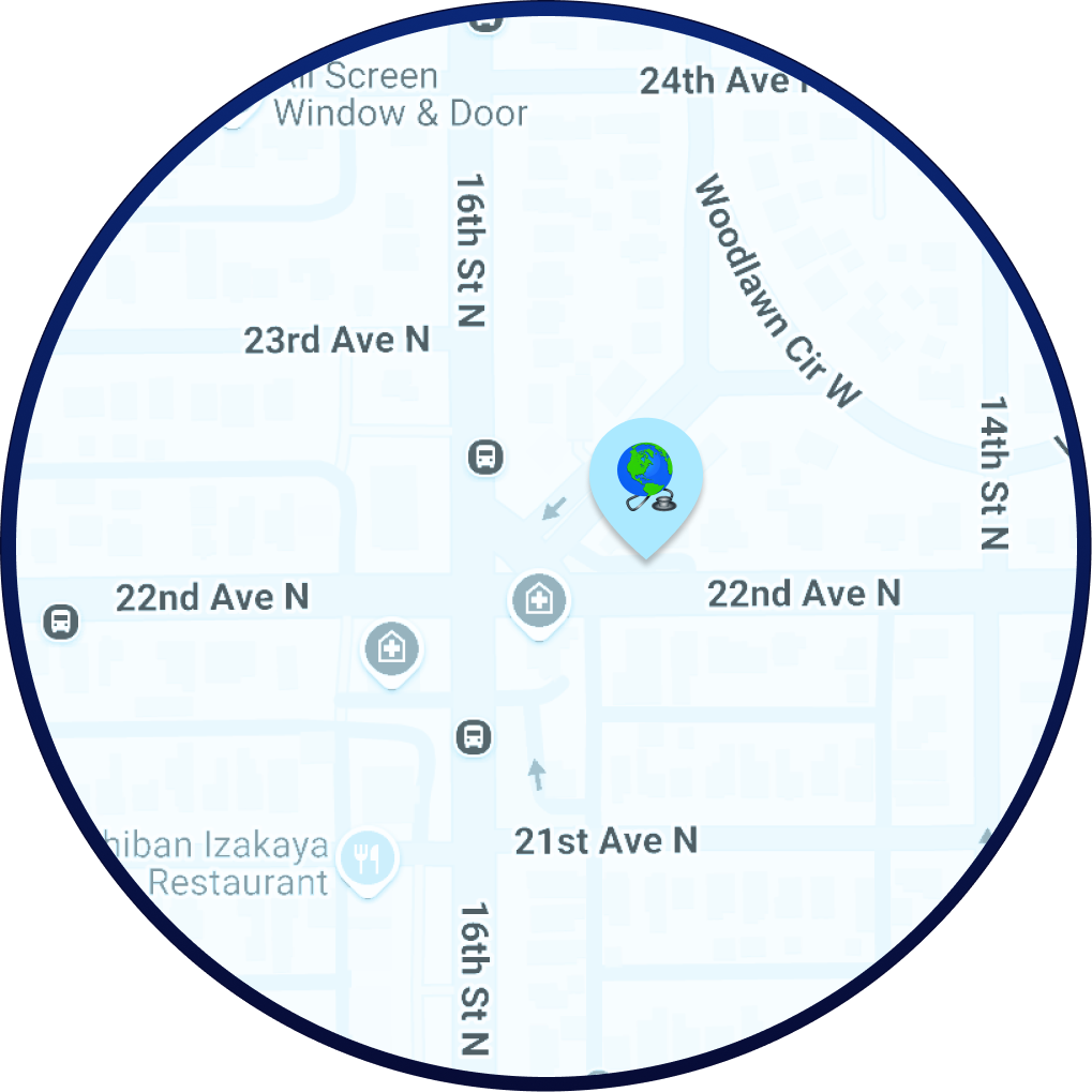 Map of the Affiliated Health Clinics service area around St. Petersburg, FL
