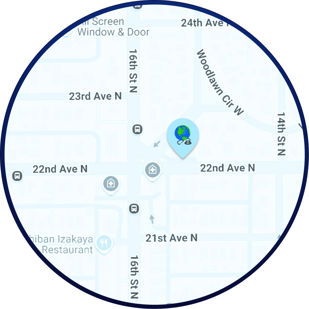 Map of the Affiliated Health Clinics service area around St. Petersburg, FL