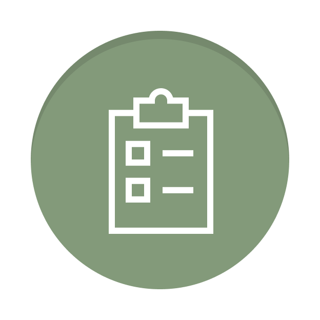 Clipboard with checkboxes icon on green circle background