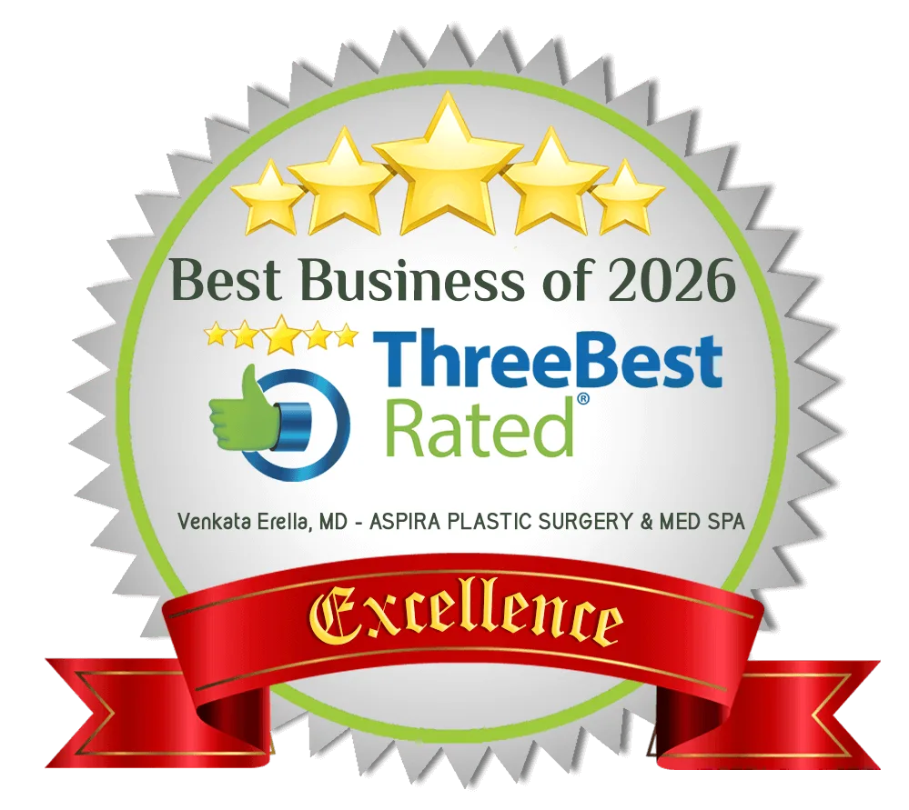 Best Business of 2026 ThreeBest Rated Excellence award for Venkata Erella, MD - ASPIRA PLASTIC SURGERY & MED SPA