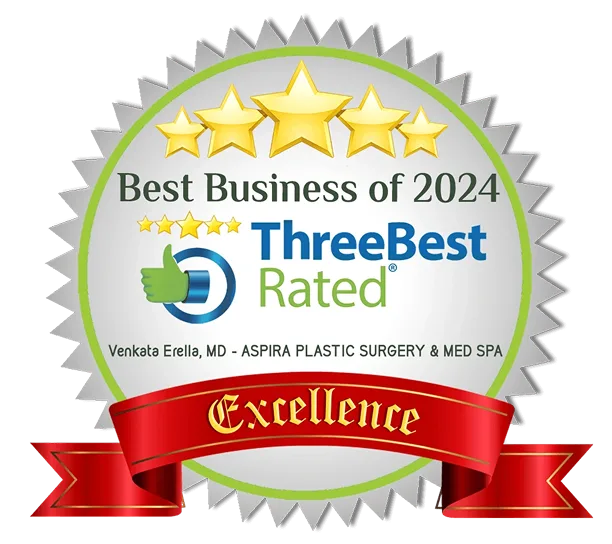 Best Business of 2024 ThreeBest Rated award badge for Venkate Erella, MD - ASPIRA PLASTIC SURGERY & MED SPA
