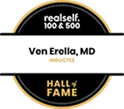 RealSelf 100 & 500 Hall of Fame badge for Von Erella, MD