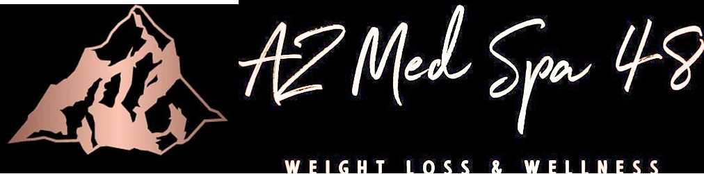 AZ Med Spa 48 logo with mountain silhouette and weight loss & wellness tagline