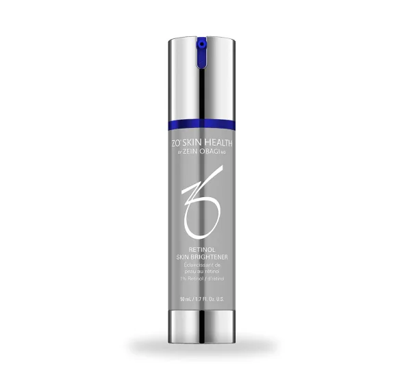 ZO Skin Health Retinal Skin Brightener bottle with blue accent and silver pump