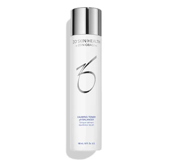 ZO Skin Health Calming Toner pH Balancer bottle with white label and silver cap