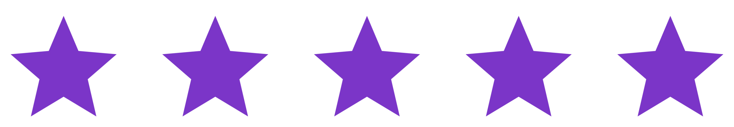 Five purple stars in a row