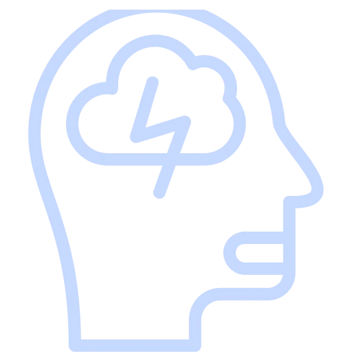 Profile of head with lightning bolt inside cloud symbol representing PTSD trauma