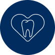 Tooth icon inside a heart symbol on dark blue background