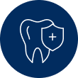 Tooth with shield icon on dark blue circle background