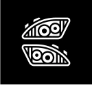 Car headlight icon showing dual headlamps with horizontal lines