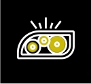 Bright car headlight icon with yellow glow and radiating rays