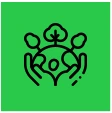 Three figures with hands together icon on green background