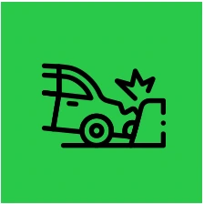 Icon of a damaged car with a star burst on green background