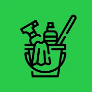 Cleaning supplies in a bucket icon