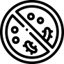 Circular petri dish with bacteria and checkmark representing antibacterial protection