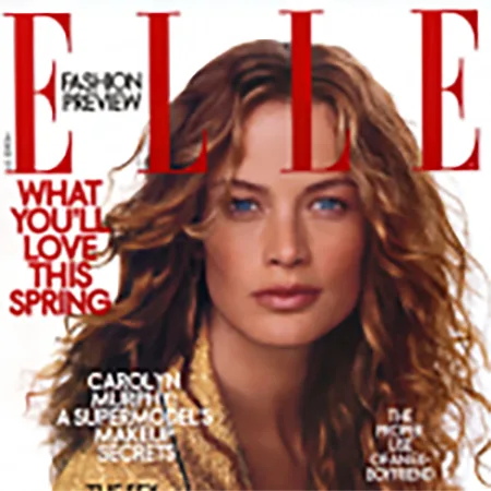 ELLE magazine cover with woman and fashion preview text