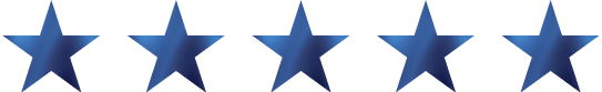 Five blue stars in a row representing a five-star rating