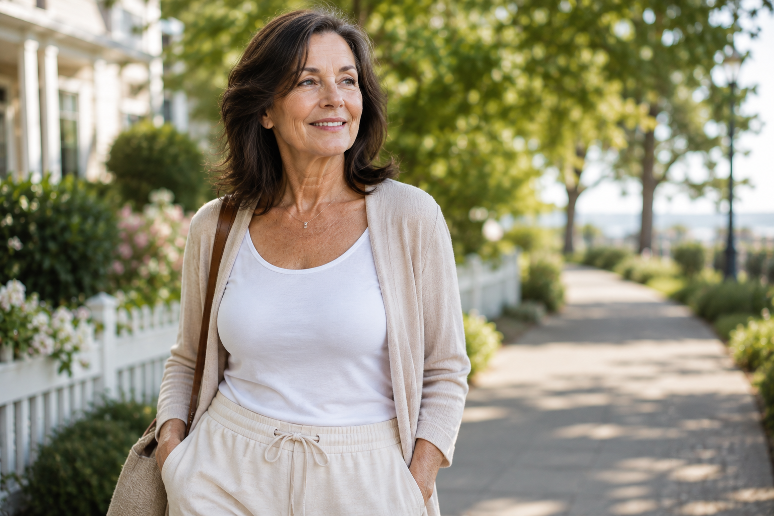 Woman over 65 walking outdoors after weight loss, illustrating Medicare GLP-1 coverage and body contouring