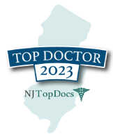 TOP DOCTOR 2023 NJ TopDocs badge with New Jersey state outline