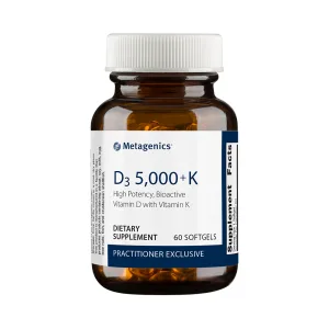 Metagenics D3 5,000+K high potency vitamin D with vitamin K softgel, practitioner exclusive, 60 count