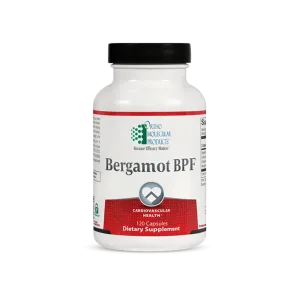 Bergamot BPF 120 capsules dietary supplement bottle by Ortho Molecular Products for cardiovascular health