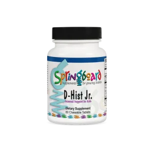 Spinoboard D-Hist Jr. dietary supplement bottle, 60 chewable tablets for kids