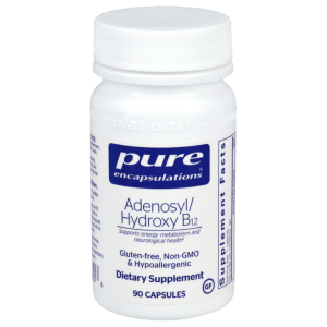 Pure Encapsulations Adenosyl/Hydroxy B12 dietary supplement bottle, 90 capsules, gluten-free and hypoallergenic