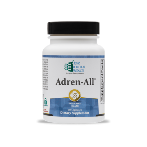 Adren-All 60 capsules dietary supplement bottle by Ortho Molecular Products for endocrine health