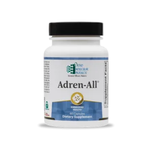 Adren-All 60 capsules dietary supplement bottle by Ortho Molecular Products for endocrine health