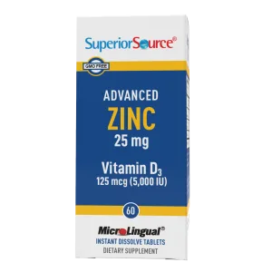 Superior Source Advanced Zinc 25 mg with Vitamin D3 125 mcg, 60 MicroLingual instant dissolve tablets, GMO free