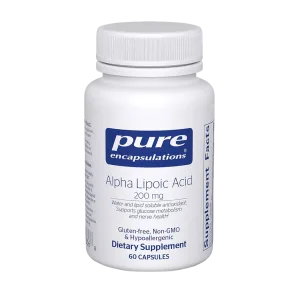 Pure Encapsulations Alpha Lipoic Acid 200 mg dietary supplement bottle with 60 capsules
