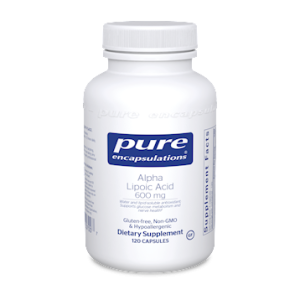Pure Encapsulations Alpha Lipoic Acid 600 mg dietary supplement bottle with 120 capsules