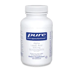 Pure Encapsulations Alpha Lipoic Acid 600 mg dietary supplement bottle with 120 capsules