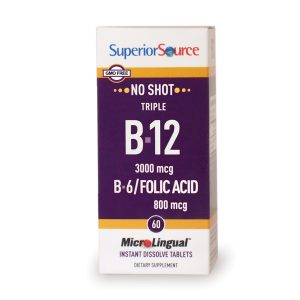 Superior Source Triple B12 3000 mcg with B6/Folic Acid 800 mcg, 60 MicroLingual instant dissolve tablets, GMO free