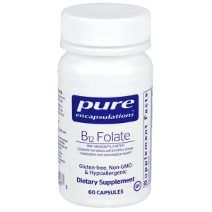 Pure Encapsulations B12 Folate dietary supplement bottle, 60 capsules, gluten-free and hypoallergenic