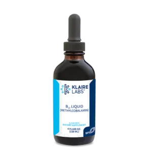 Klaire Labs B12 liquid methylcobalamin dietary supplement bottle with dropper