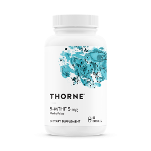Thorne 5-MTHF 5 mg methylfolate dietary supplement bottle with 60 capsules