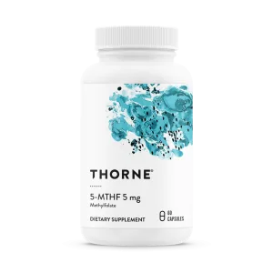 Thorne 5-MTHF 5 mg methylfolate dietary supplement bottle with 60 capsules