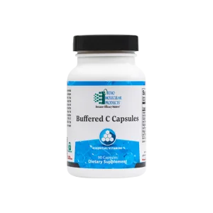 Ortho Molecular Products Buffered C Capsules white bottle with black cap, 90 capsules dietary supplement