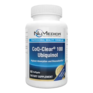 NuMedica CoQ-Clear 100 Ubiquinol dietary supplement bottle with 60 softgels