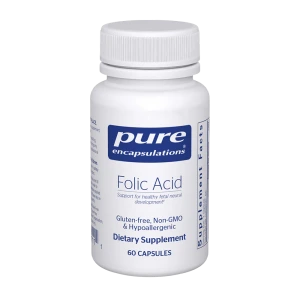 Pure Encapsulations Folic Acid dietary supplement bottle with 60 capsules