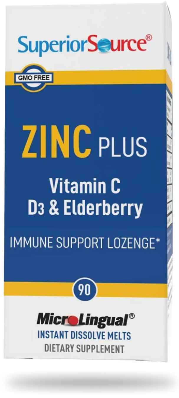 Superior Source Zinc Plus Vitamin C D3 & Elderberry immune support lozenge, 90 count