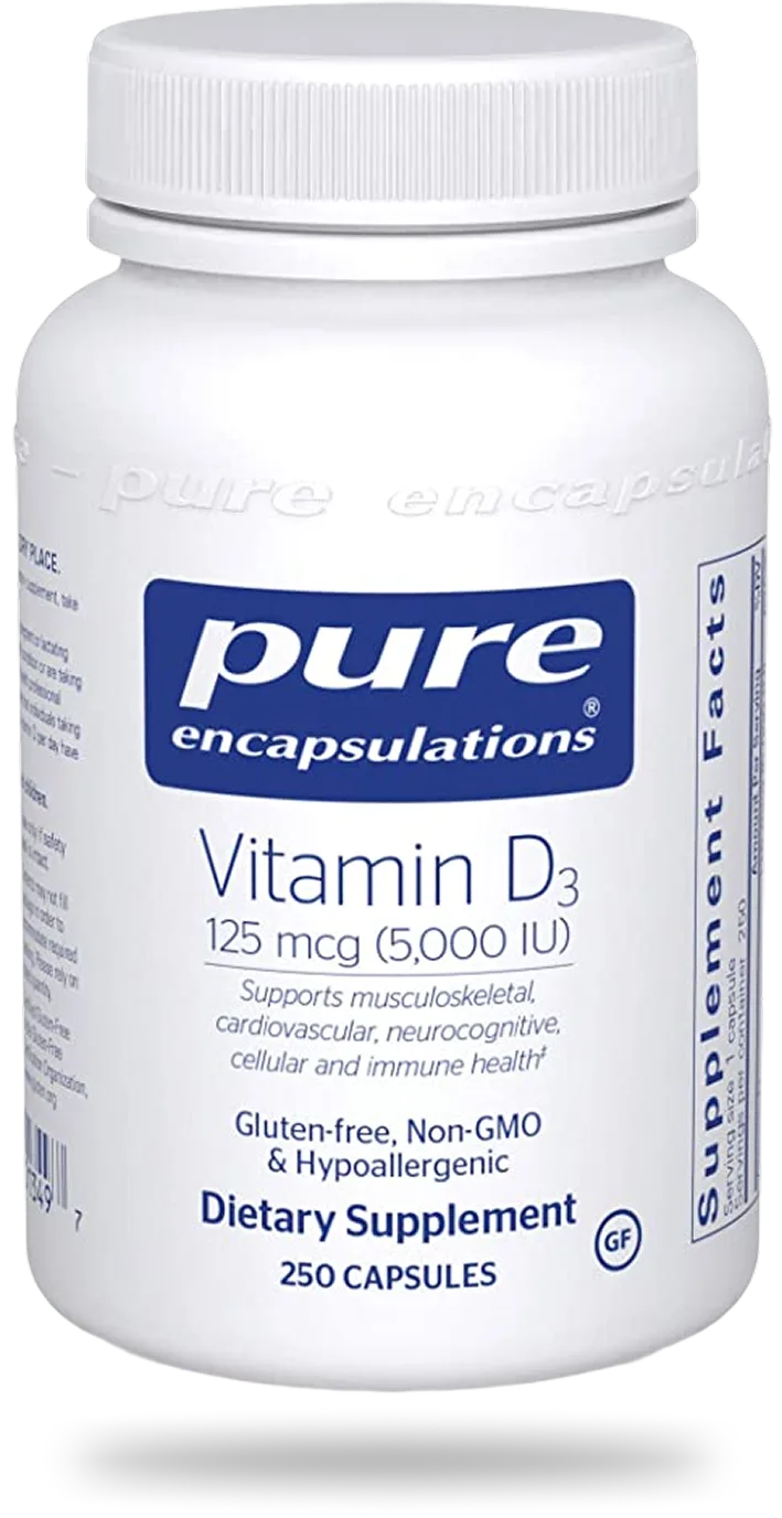 Pure Encapsulations Vitamin D3 125 mcg (5,000 IU), gluten-free non-GMO