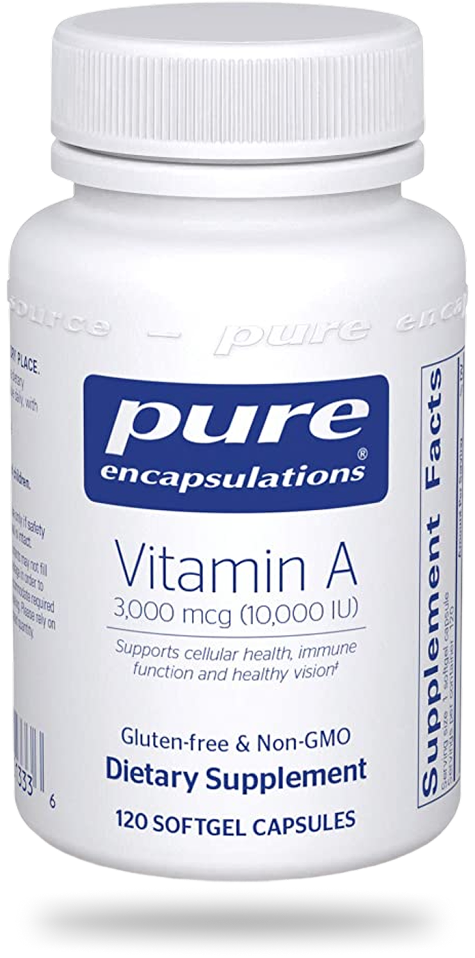 Pure Encapsulations Vitamin A 3,000 mcg (10,000 IU) dietary supplement bottle