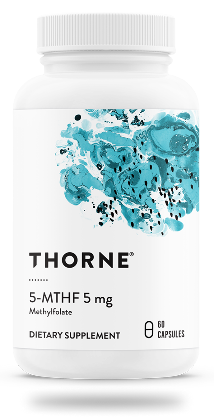 Thorne 5-MTHF 5 mg Methylfolate dietary supplement bottle, 60 capsules